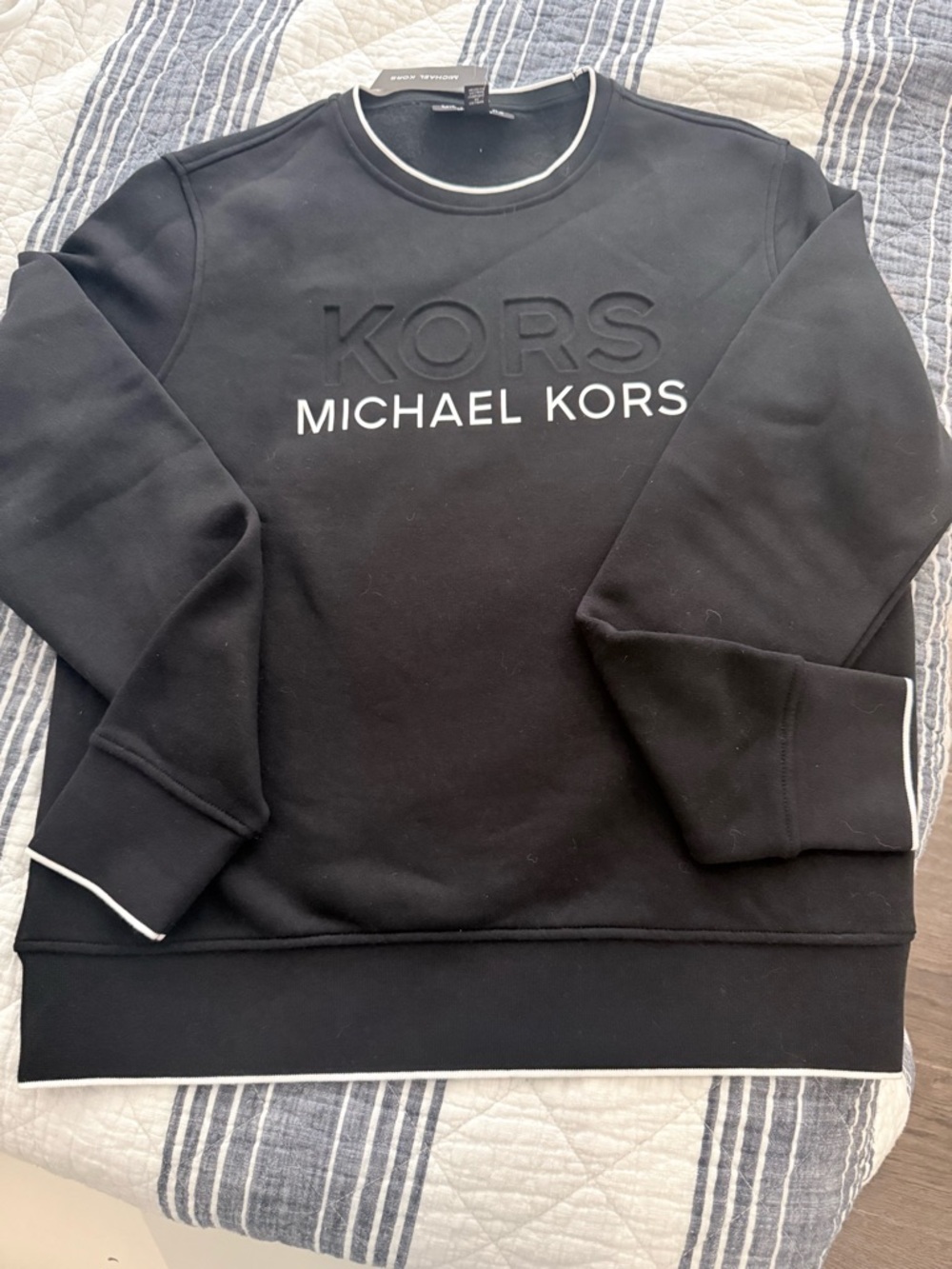Michael Kors Black Crewneck Sweatshirt with White Logo Trim